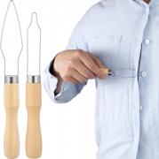 Fri4Free 2PCS Easy Button Hook, Steel Button Helper Tool for Elderly, Wide Wood Handle Buttons Fastener Device Assist Dressing Aid Tool for Seniors One Hand - Small Button and Universal