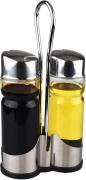 Fri4Free 2 Pack Oil and Vinegar Dispenser Set with Stainless Steel Holder, Clear Glass Olive Oil Dispenser Bottles, Cruet Stand for Kitchen Countertop