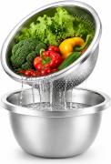 Fri4Free 2QT Stainless Steel Colander and Bowl Set, Kitchen Colander with 2mm Drain Holes，Fine Mesh Strainer for Rice, Quinoa, Fruits, Vegetables & Pasta